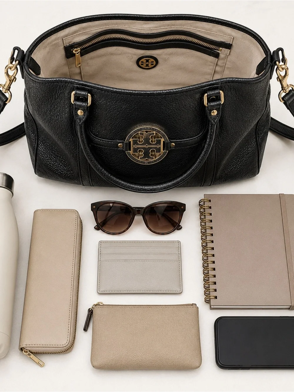 Tory Burch Amanda Classic Handle Black Leather Hobo Crossbody Dust Bag